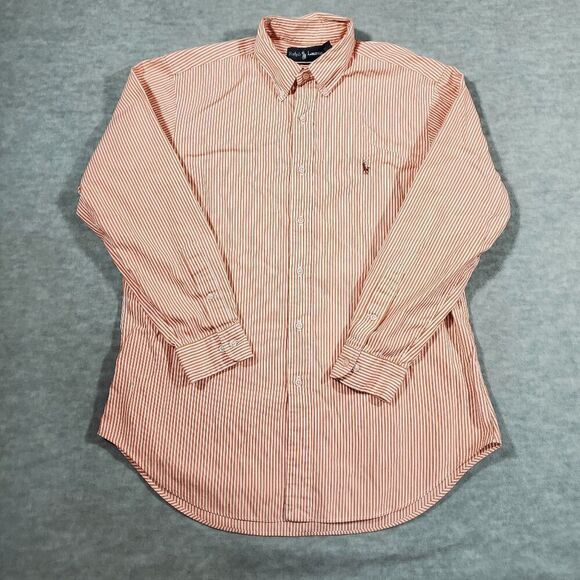 Ralph Lauren Shirt Mens 16 Pink Striped Dress Classic Fit Flesh Pony Button Down - Picture 1 of 8